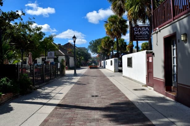 Historic street in St. Augustine Florida with colonial architecture